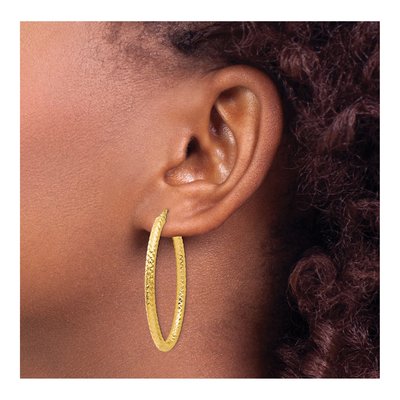 14K Yellow Gold ForeverLite Textured Oval Hoop Earrings – view 4
