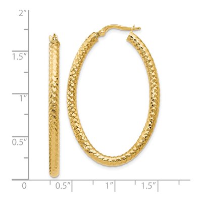 14K Yellow Gold ForeverLite Textured Oval Hoop Earrings – view 5