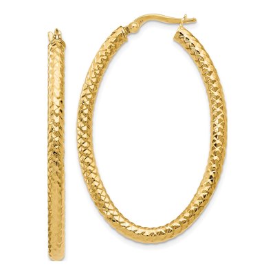 14K Yellow Gold ForeverLite Textured Oval Hoop Earrings