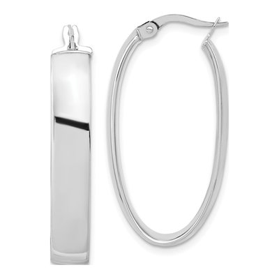 14K White Gold Oval Hoop Earrings