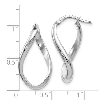 14K White Gold Twisted Oval Hoop Earrings – view 5