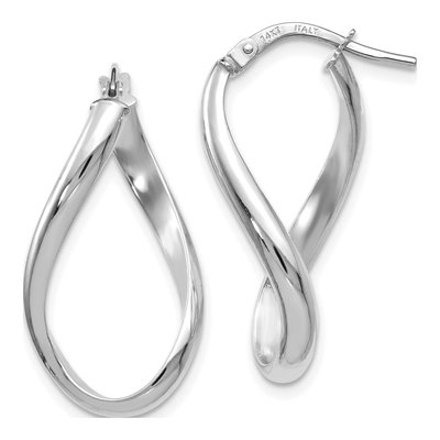 14K White Gold Twisted Oval Hoop Earrings