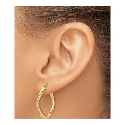 14K Yellow Gold Twisted Oval Hoop Earrings – view 4