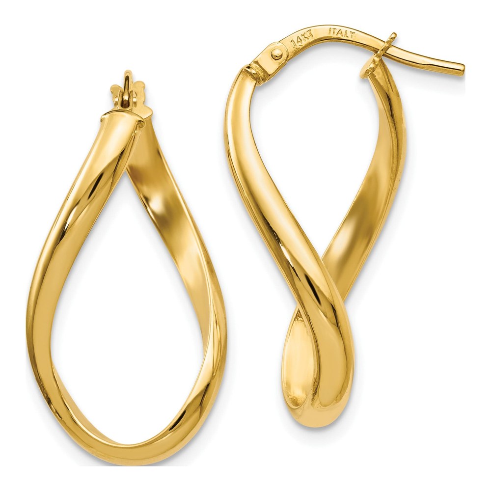 14K Yellow Gold Twisted Oval Hoop Earrings