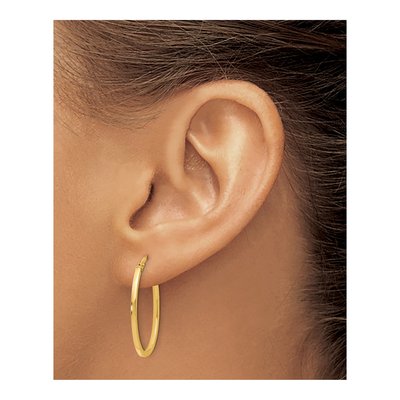 14K Yellow Gold Oval Hoop Earrings – view 4