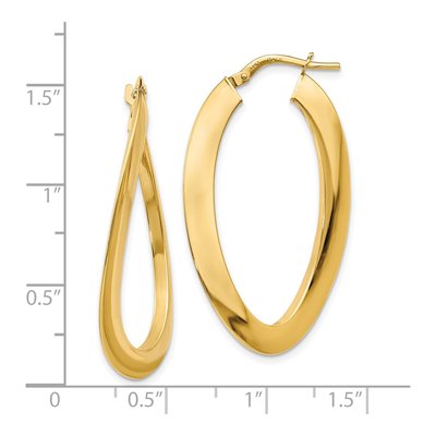 14K Yellow Gold 38mm Twisted Oval Hoop Earrings – view 5