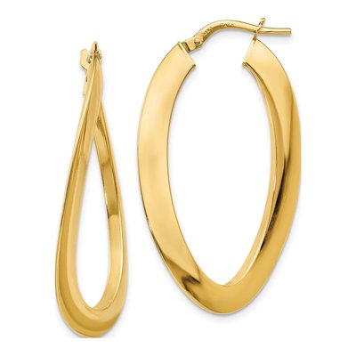14K Yellow Gold 38mm Twisted Oval Hoop Earrings