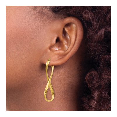 14K Yellow Gold Twisted Infinity Hoop Earrings – view 4