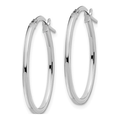 14K White Gold Oval Hoop Earrings – view 3