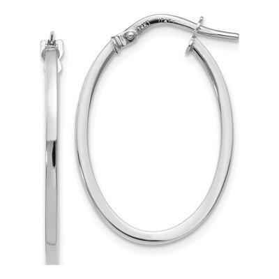 14K White Gold Oval Hoop Earrings