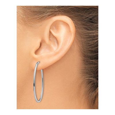 14K White Gold Oval Hoop Earrings – view 4