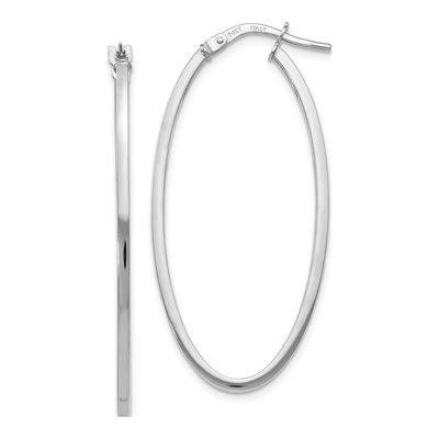 14K White Gold Oval Hoop Earrings