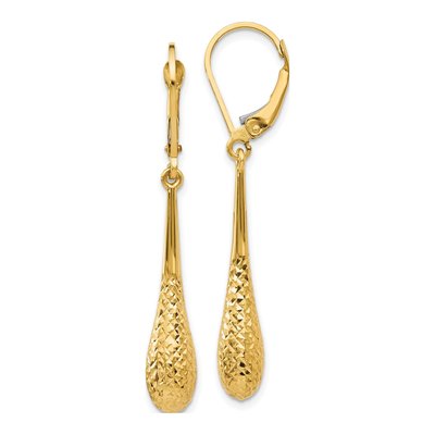 14K Yellow Gold Diamond-Cut Leverback Earrings