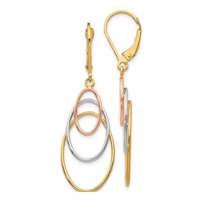 14K Tri-Color Gold Leverback Earrings