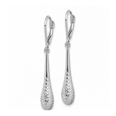14K White Gold Diamond-Cut Leverback Earrings – view 3