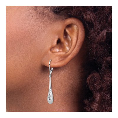 14K White Gold Diamond-Cut Leverback Earrings – view 4