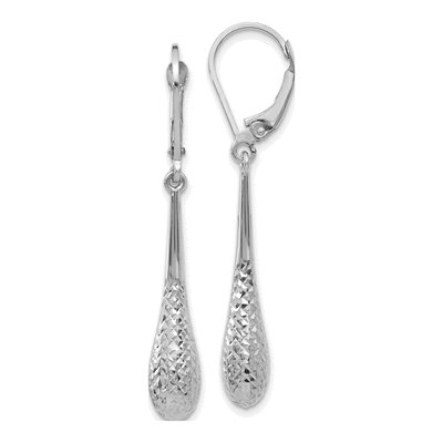 14K White Gold Diamond-Cut Leverback Earrings