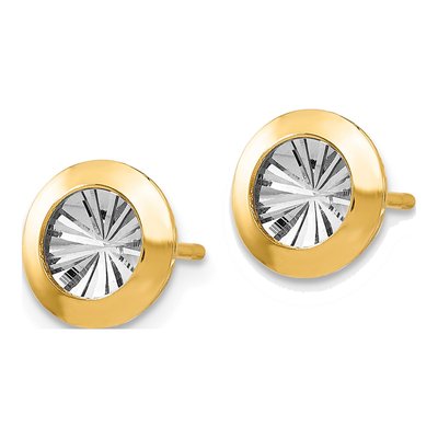 14K Yellow Gold Diamond-Cut Button Stud Earrings – view 3