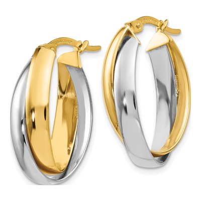 14K Two-Tone Gold 23mm Double Oval Hoop Earrings – view 3