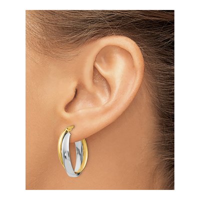 14K Two-Tone Gold 23mm Double Oval Hoop Earrings – view 4