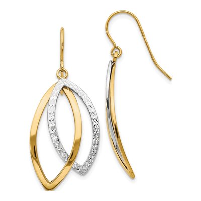 14K Two-Tone Gold Shepherd Hook Dangle Earrings