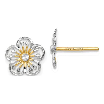 14K Yellow Gold Diamond-Cut Button Stud Earrings