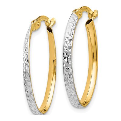 14K Yellow Gold 24mm Diamond-Cut Oval Hoop Earrings – view 3