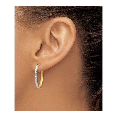 14K Yellow Gold 24mm Diamond-Cut Oval Hoop Earrings – view 4