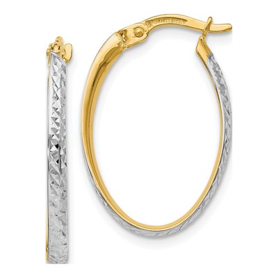 14K Yellow Gold 24mm Diamond-Cut Oval Hoop Earrings