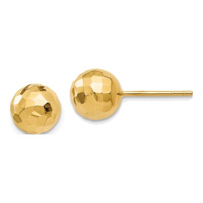 14K Yellow Gold Faceted Ball Stud Earrings