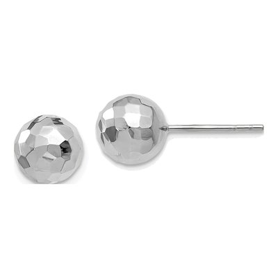 14K White Gold Faceted Ball Stud Earrings