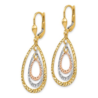 14K Tri-Color Gold Diamond-Cut Leverback Earrings – view 3