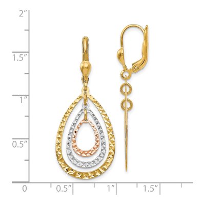14K Tri-Color Gold Diamond-Cut Leverback Earrings – view 5
