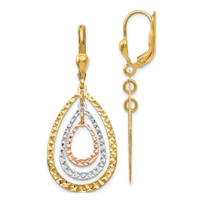14K Tri-Color Gold Diamond-Cut Leverback Earrings