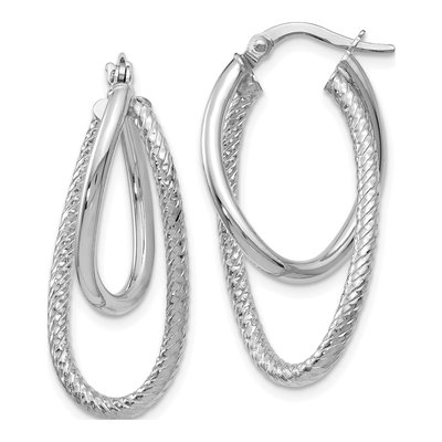 14K White Gold Textured Hoop Earrings