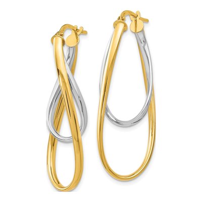 14K Two-Tone Gold Twisted Hoop Earrings – view 3