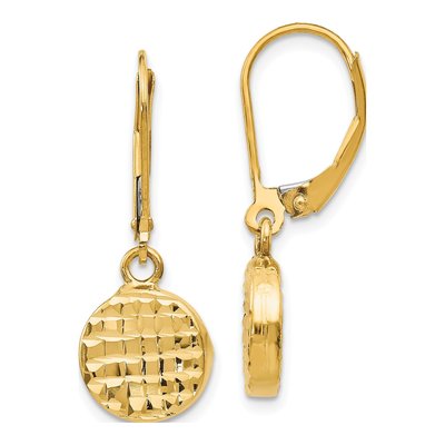 14K Yellow Gold Diamond-Cut Leverback Earrings