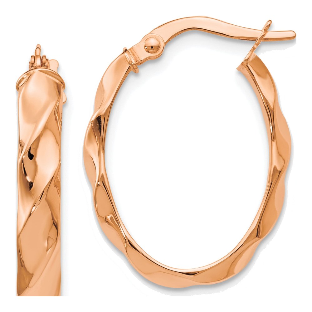 14K Rose Gold Twisted Oval Hoop Earrings