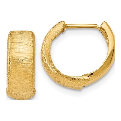 14K Yellow Gold 14mm Textured Huggie Hoop Earrings