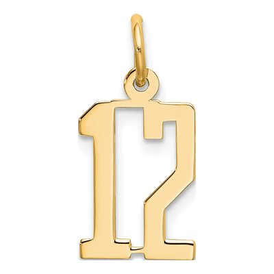 14K Yellow Gold Small Number 12 Charm
