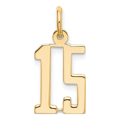 14K Yellow Gold Small Number 15 Pendant
