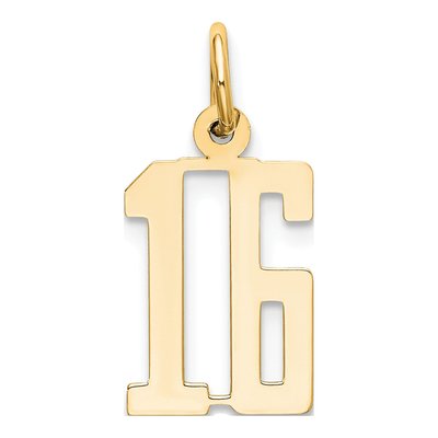 14K Yellow Gold Small Number 16 Pendant