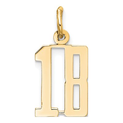 14K Yellow Gold Small Number 18 Pendant