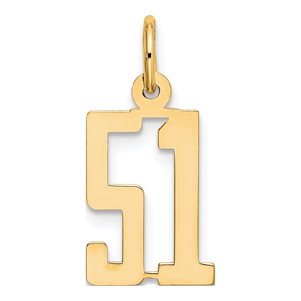 14K White Gold Rhodium-Plated Small Elongated Number 51 Charm Pendant