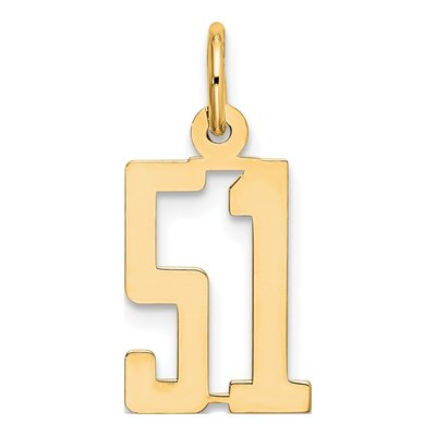 14K White Gold Small Number 51 Pendant