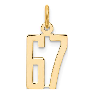 14K Yellow Gold Small Number 67 Pendant