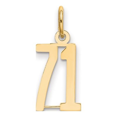 14K Yellow Gold Small Number 71 Charm