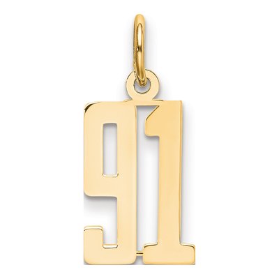 14K Yellow Gold Small Number 91 Charm