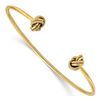 14K Yellow Gold Love Knot Flexible Cuff Bracelet