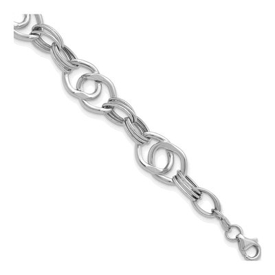 14K White Gold 10mm Fancy Link Chain Bracelet